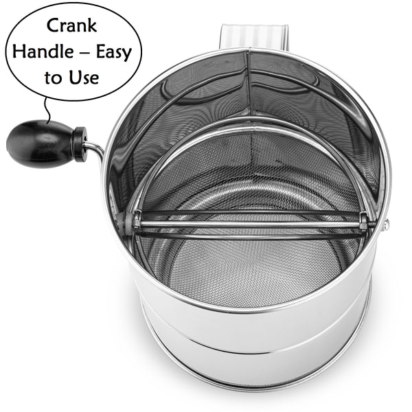 Cooll Flour Sifter Clear Scale Fan-shaped Rotary Blade Press Type with Bottom Cover Hand Press Filter Powdered Sugar Sieve Home Supply, Size: Dual